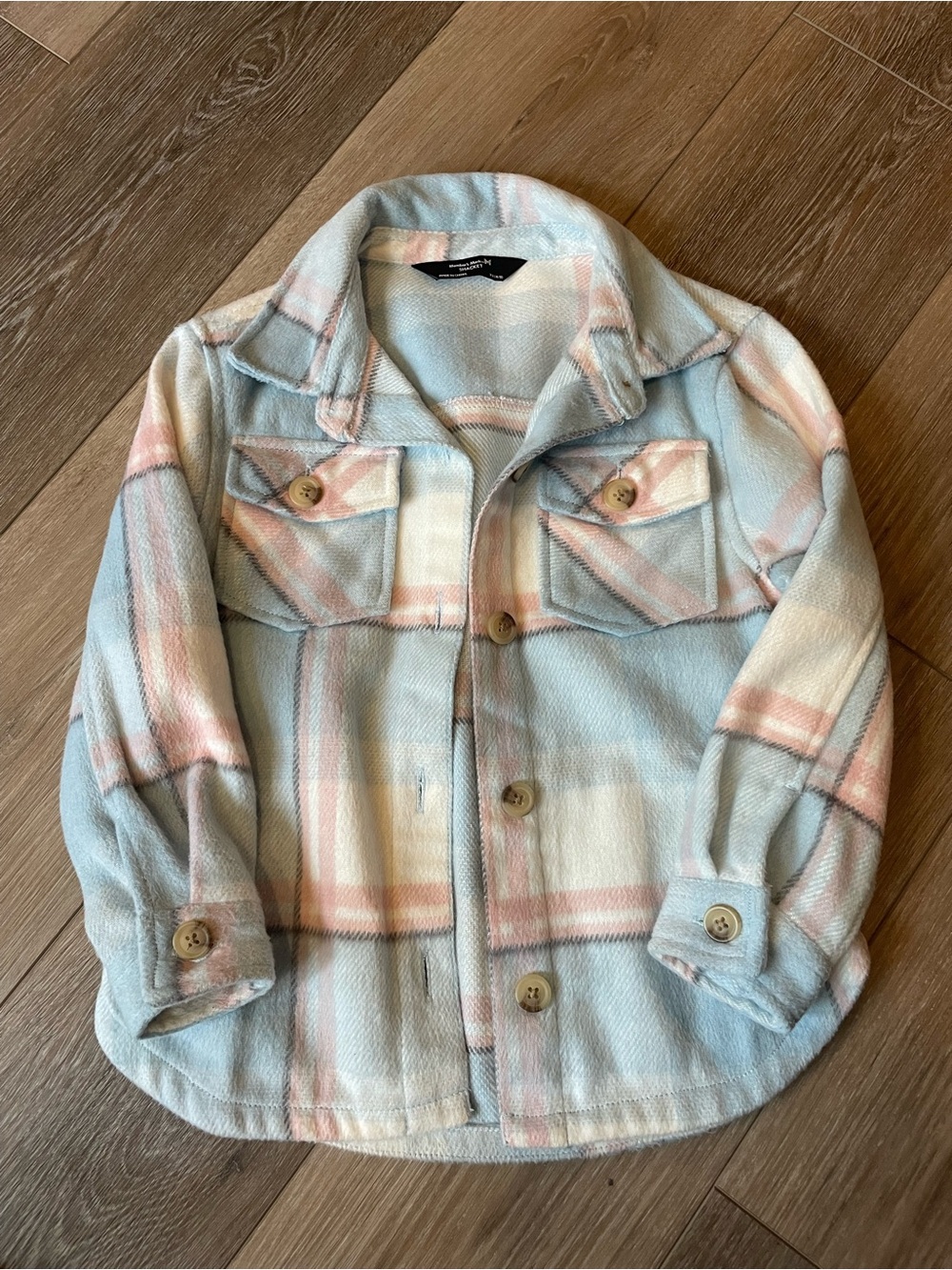 Kids Plaid Jean Shacket Jacket in Light Blue & Pink